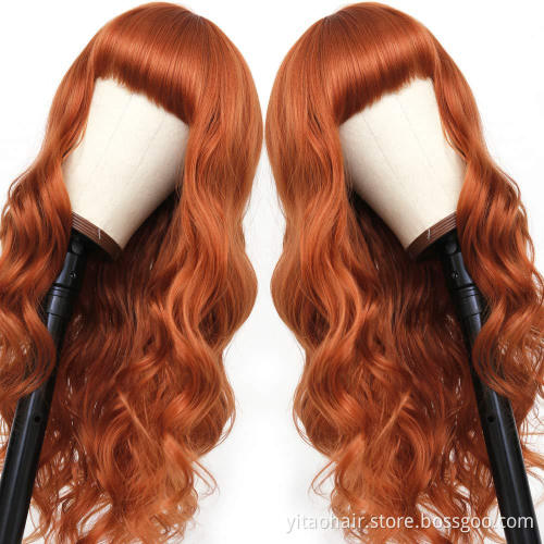 Wholesale price Ginger orange color  Synthetic Hair Wigs With Colorful Natural wave  Pre-Plucked Big Factory Stock